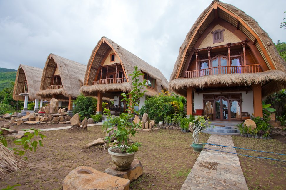 Thatched Roofs Dot Idyllic Cute African Rural
