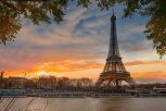 Sunset Paris with View Eiffel Tower River Seine France